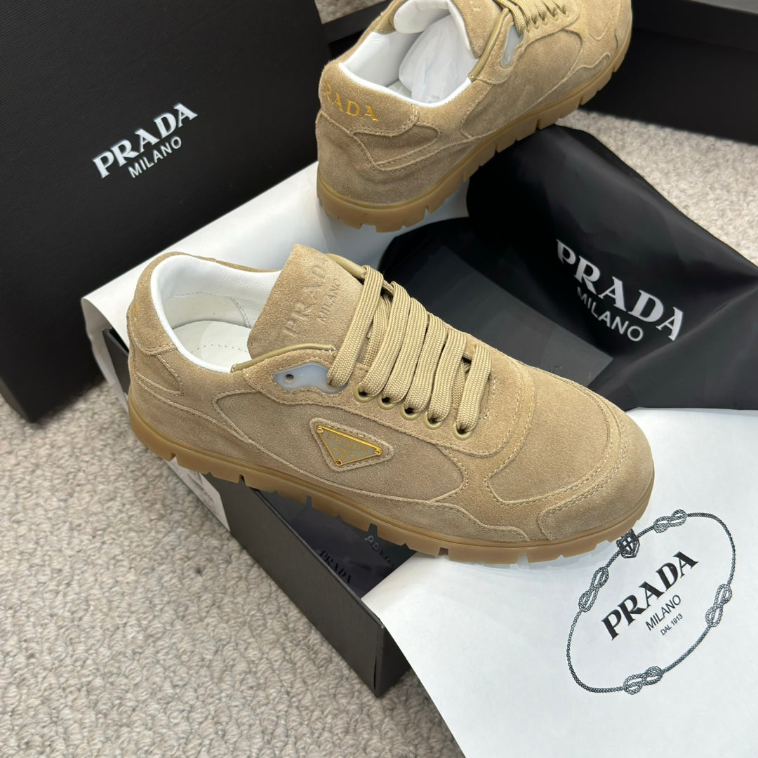 PRADA 25S SNEAKERS 20MM IN WARM BEIGE SUEDE - 35