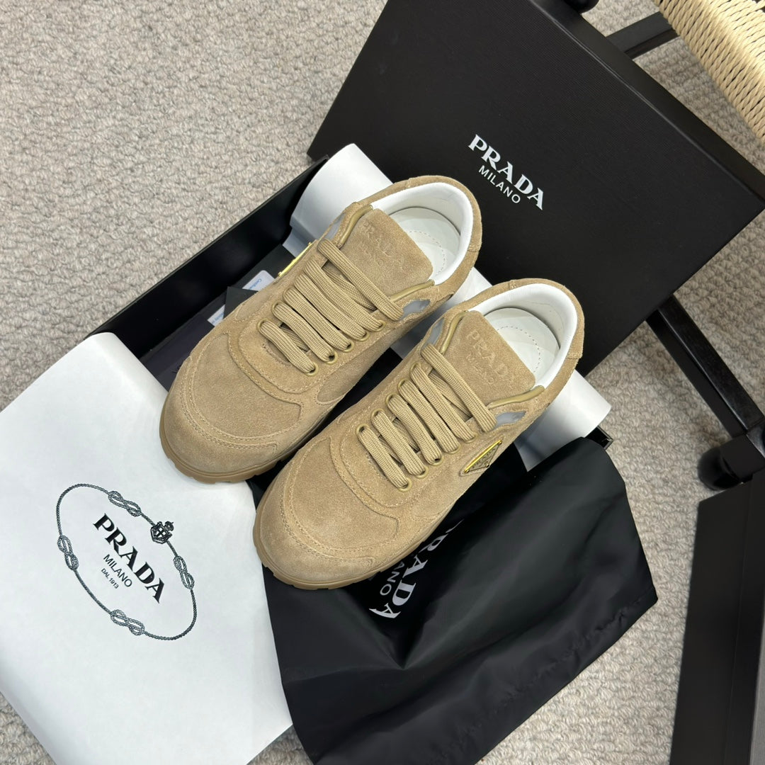 PRADA 25S SNEAKERS 20MM IN WARM BEIGE SUEDE - 35