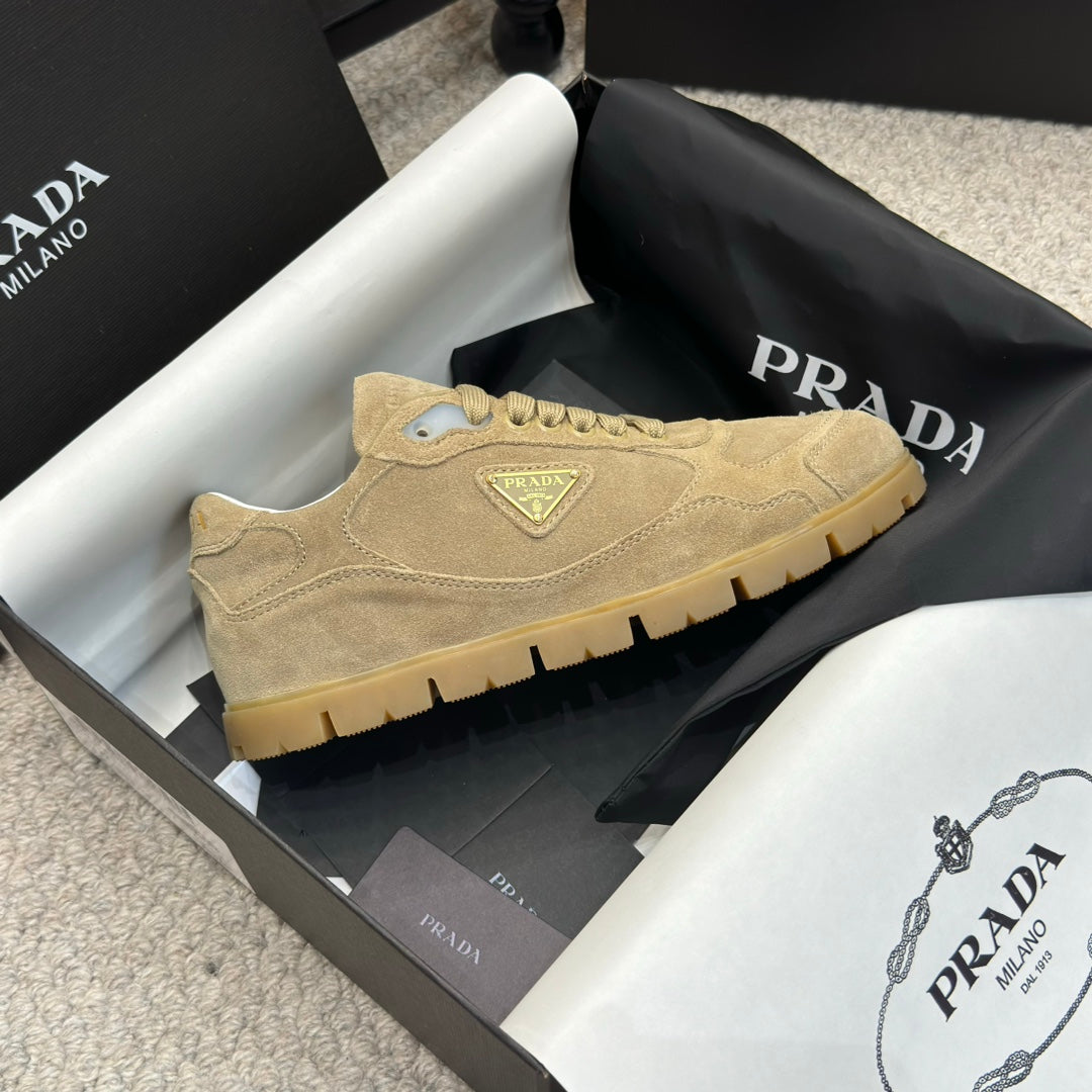 PRADA 25S SNEAKERS 20MM IN WARM BEIGE SUEDE - 35