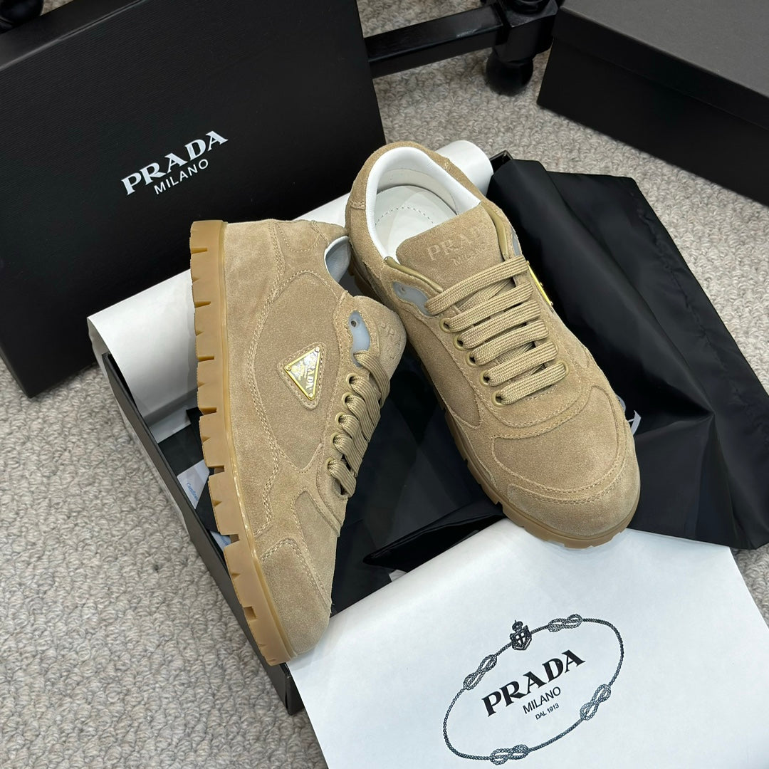 PRADA 25S SNEAKERS 20MM IN WARM BEIGE SUEDE - 35