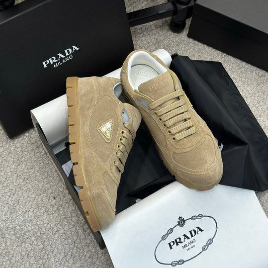 PRADA 25S SNEAKERS 20MM IN WARM BEIGE SUEDE - 35