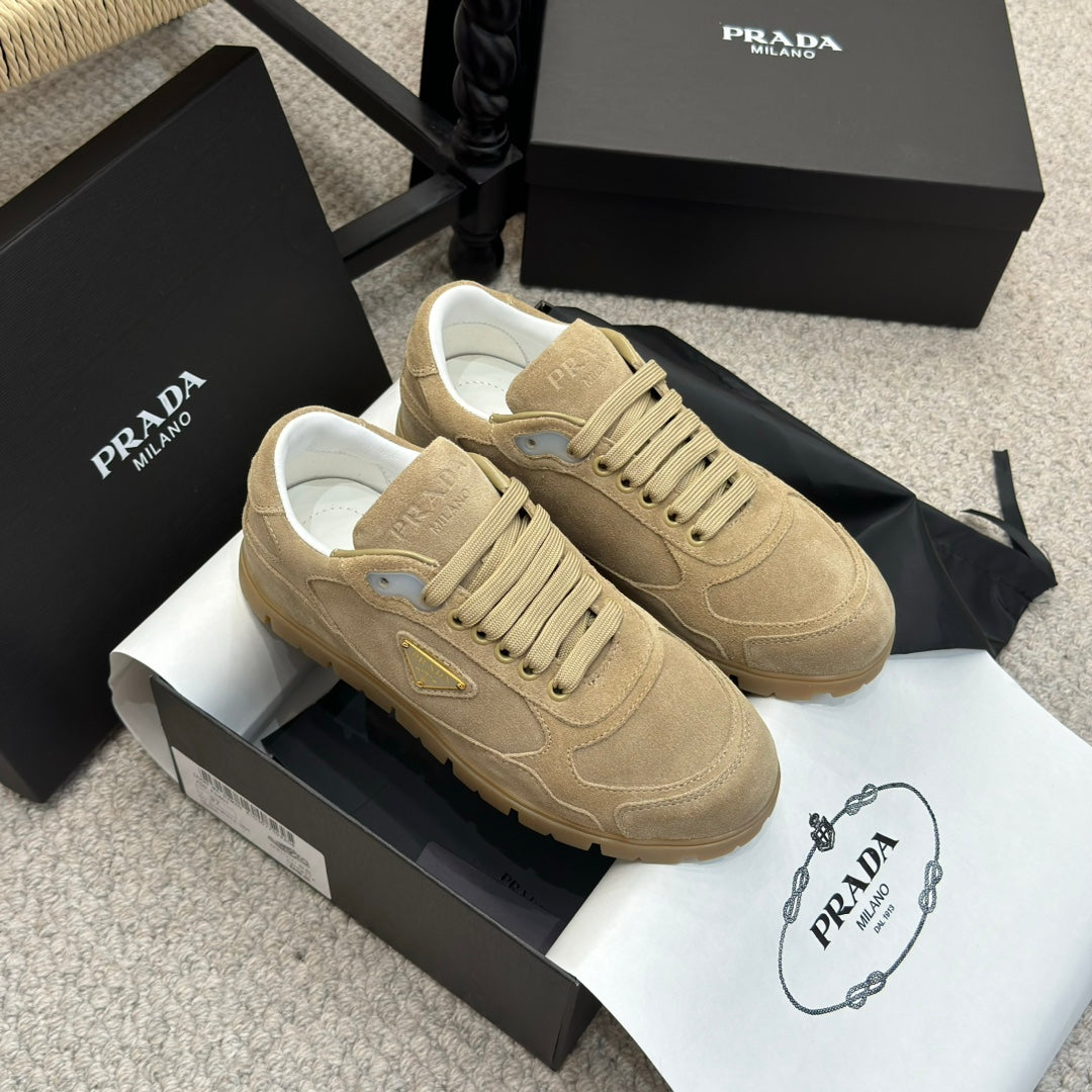 PRADA 25S SNEAKERS 20MM IN WARM BEIGE SUEDE - 35