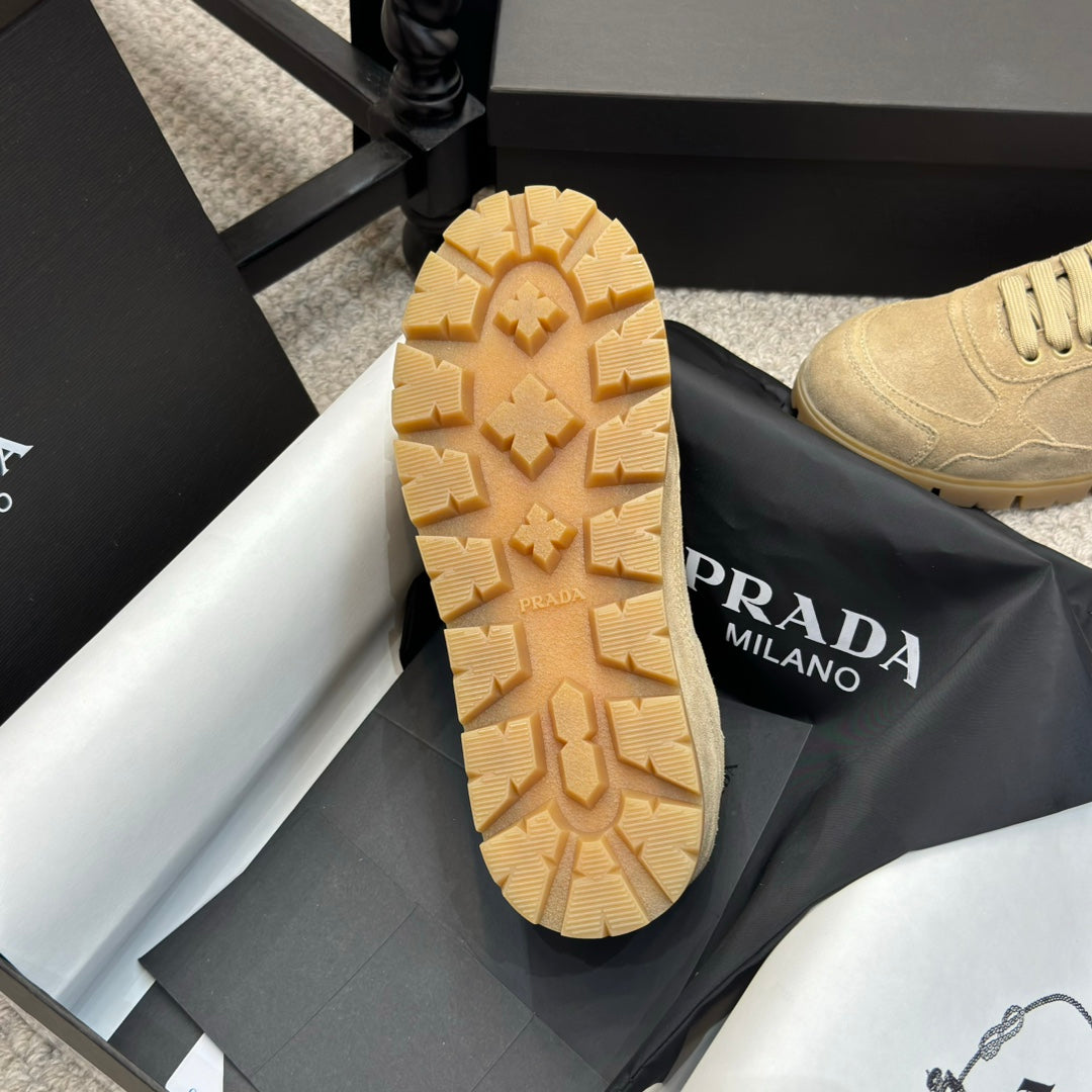 PRADA 25S SNEAKERS 20MM IN WARM BEIGE SUEDE - 35