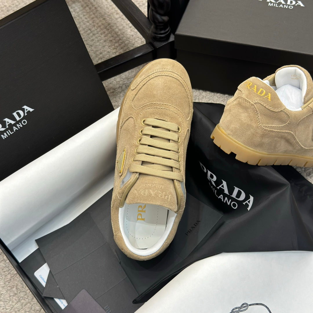 PRADA 25S SNEAKERS 20MM IN WARM BEIGE SUEDE - 35