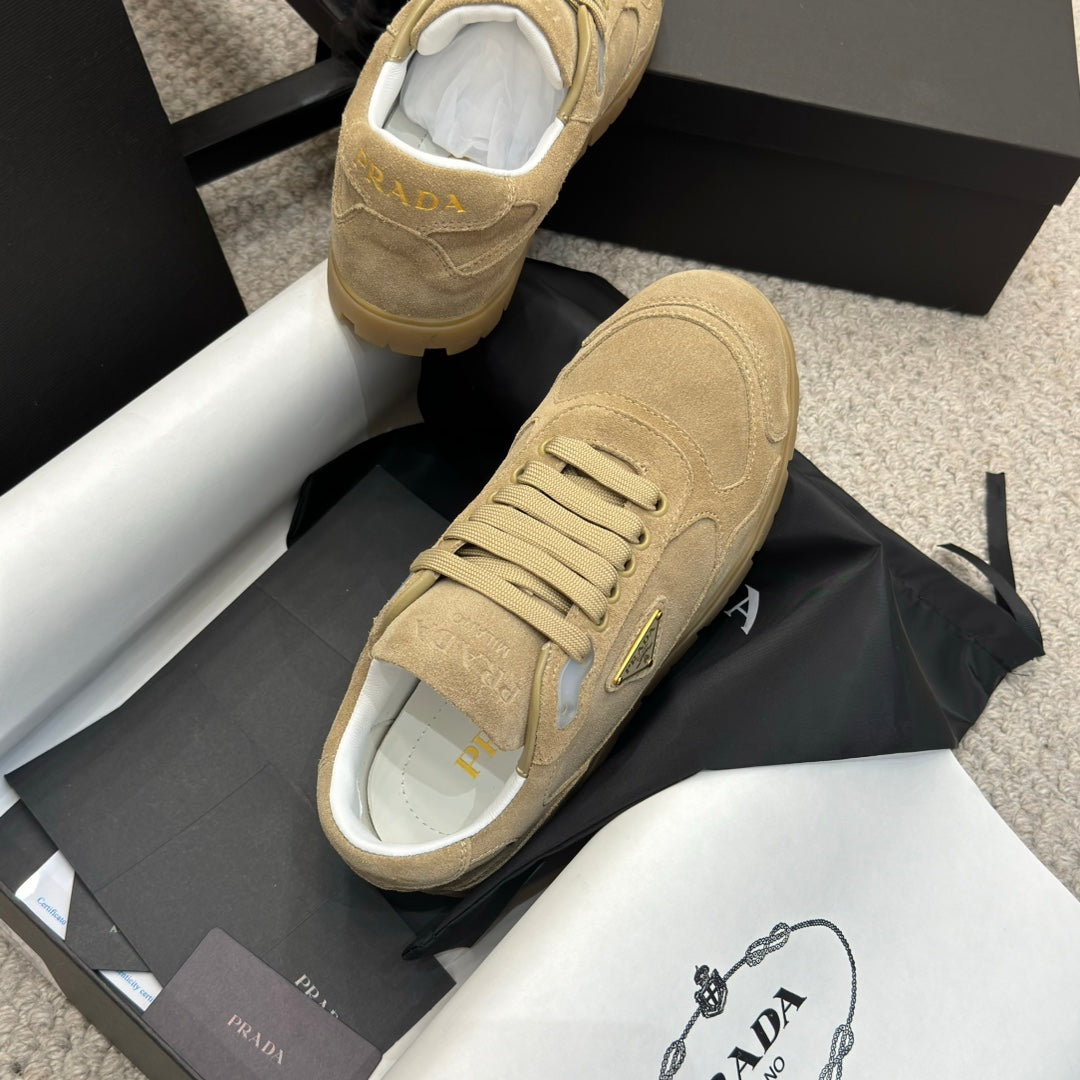 PRADA 25S SNEAKERS 20MM IN WARM BEIGE SUEDE - 35