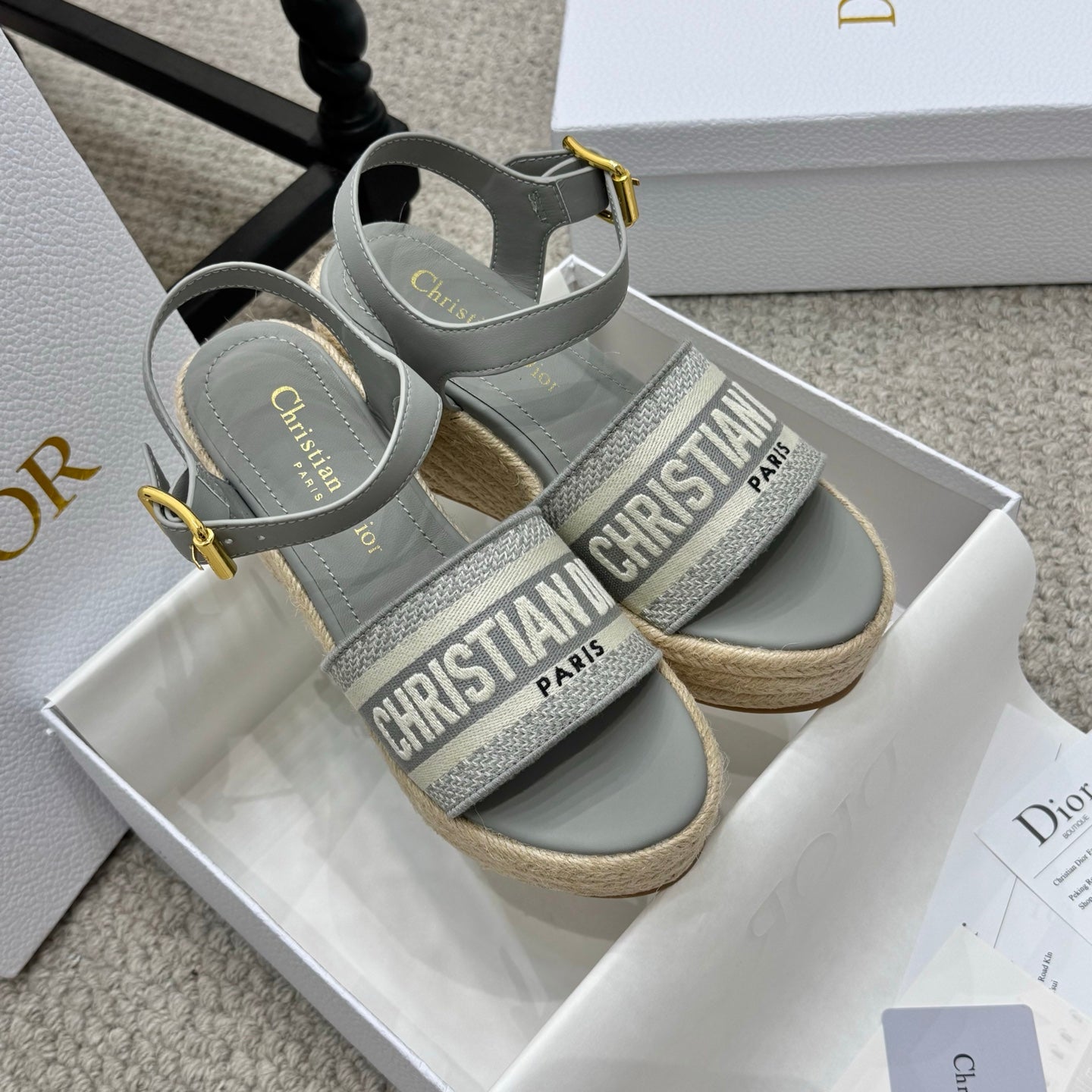 DWAY WEDGE SANDAL 25S 95MM IN GRAY EMBROIDERED COTTON RAFFIA SOLE - 35