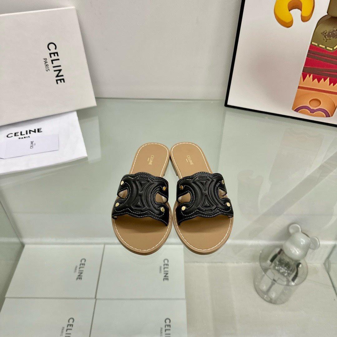 TRIOMPHE MULE IN CALFSKIN BLACK - 35