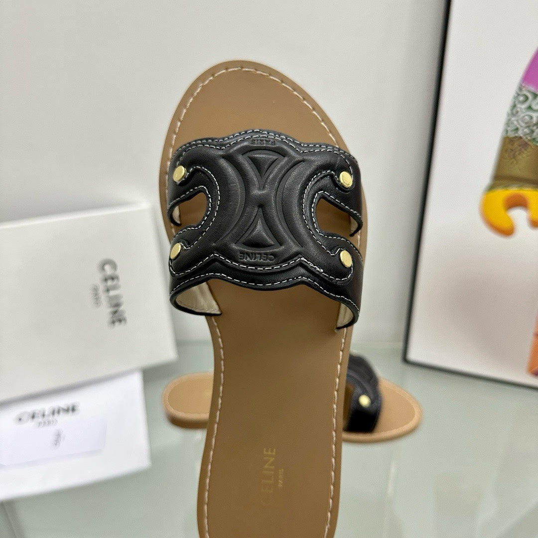 TRIOMPHE MULE IN CALFSKIN BLACK - 35