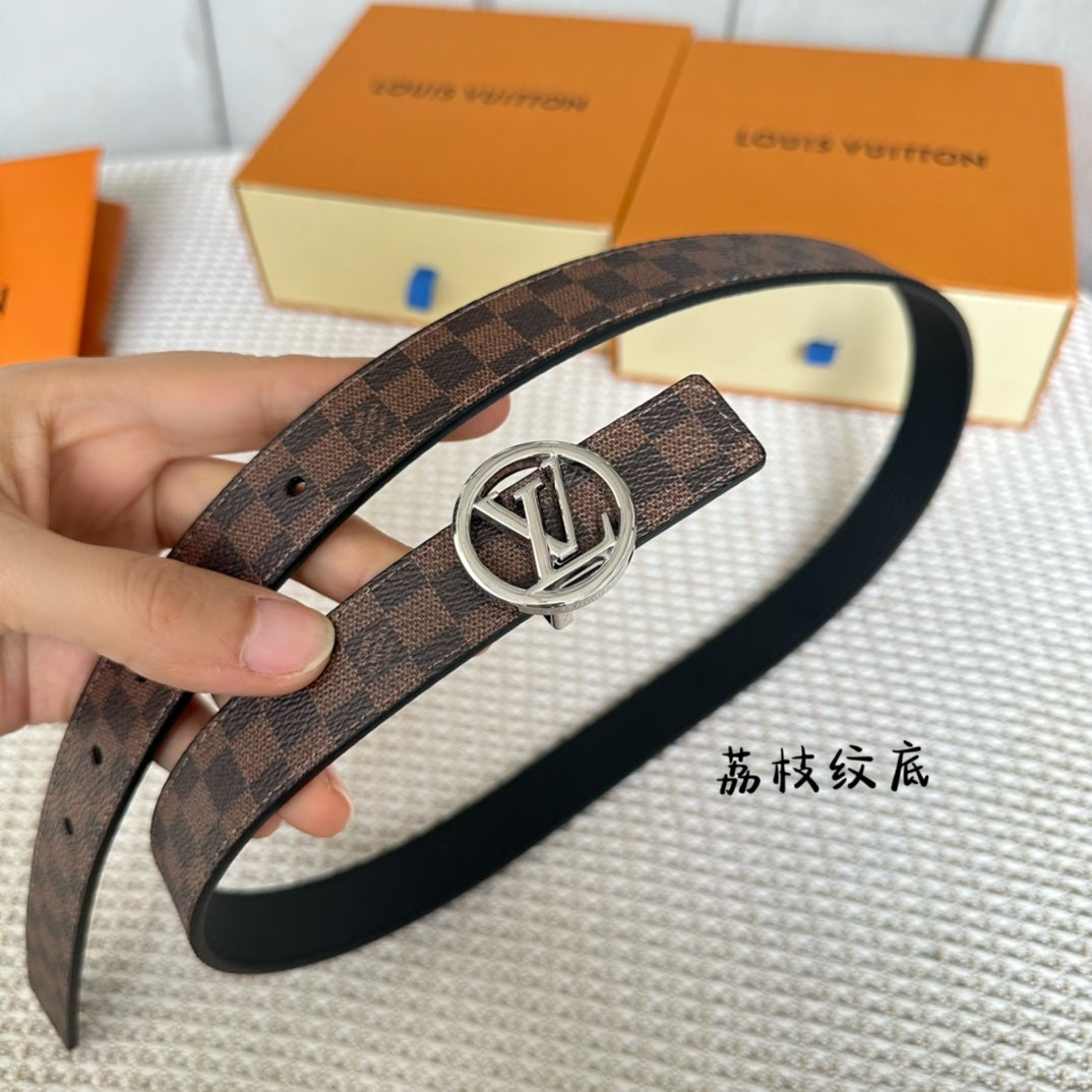 LV CIRCLE 25MM REVERSIBLE BELT IN BROWN DAMIER CALFSKIN SILVER HARDWARE - 30