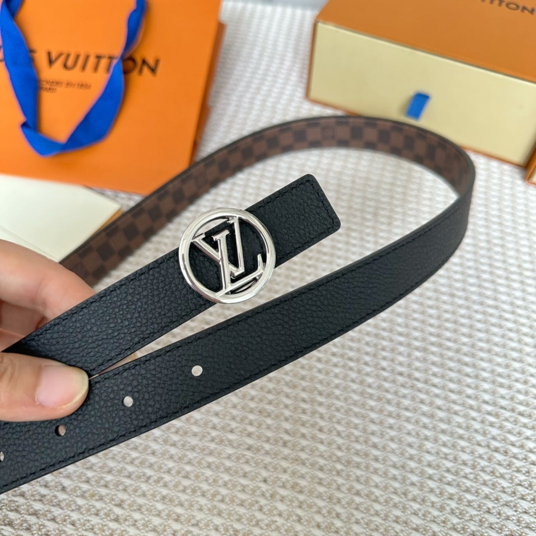 LV CIRCLE 25MM REVERSIBLE BELT IN BROWN DAMIER CALFSKIN SILVER HARDWARE - 30