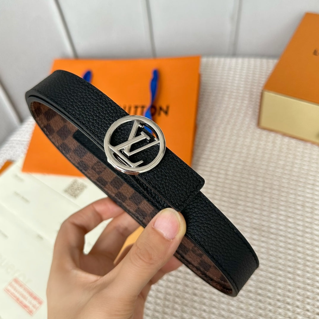 LV CIRCLE 25MM REVERSIBLE BELT IN BROWN DAMIER CALFSKIN SILVER HARDWARE - 30