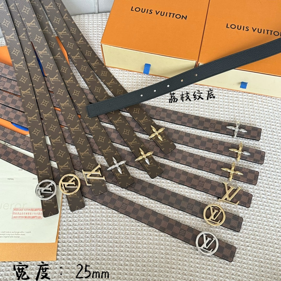 LV CIRCLE 25MM REVERSIBLE BELT IN BROWN DAMIER CALFSKIN GOLD HARDWARE - 30