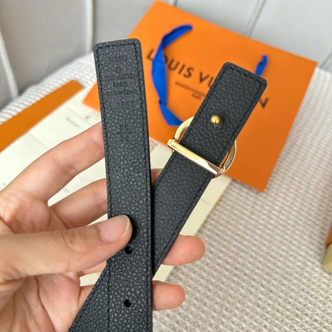 LV CIRCLE 25MM REVERSIBLE BELT IN BROWN DAMIER CALFSKIN GOLD HARDWARE - 30