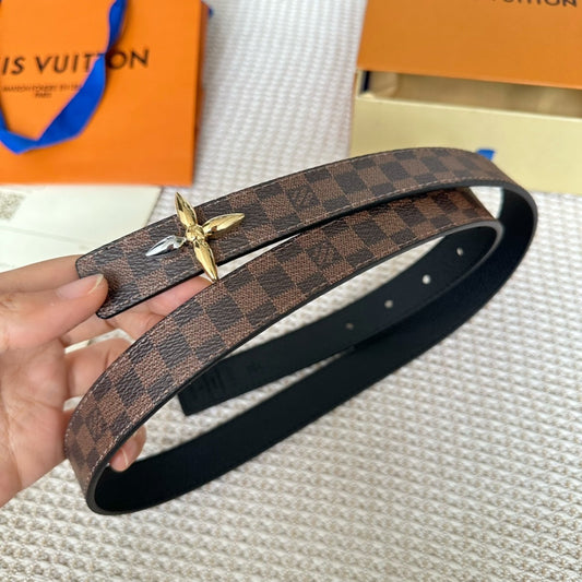LV FLOWERGRAM 25 MM REVERSIBLE BELT IN BROWN DAMIER CALFSKIN GOLD MIX SILVER HARDWARE - 30