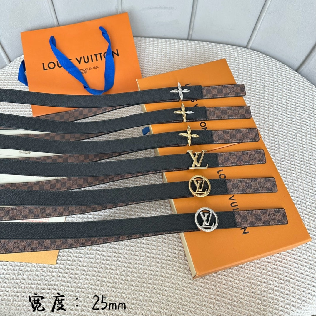 LV FLOWERGRAM 25 MM REVERSIBLE BELT IN BROWN DAMIER CALFSKIN SILVER HARDWARE - 30