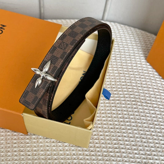 LV FLOWERGRAM 25 MM REVERSIBLE BELT IN BROWN DAMIER CALFSKIN SILVER HARDWARE - 30