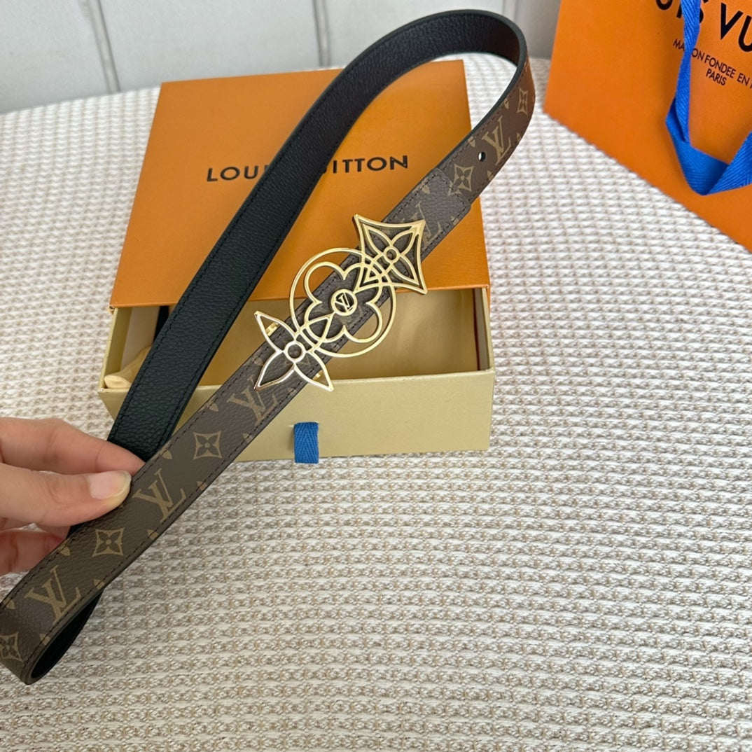 LV MEDIUM 25 MM BELT IN BLACK CALFSKIN GOLD HARDWARE - 30