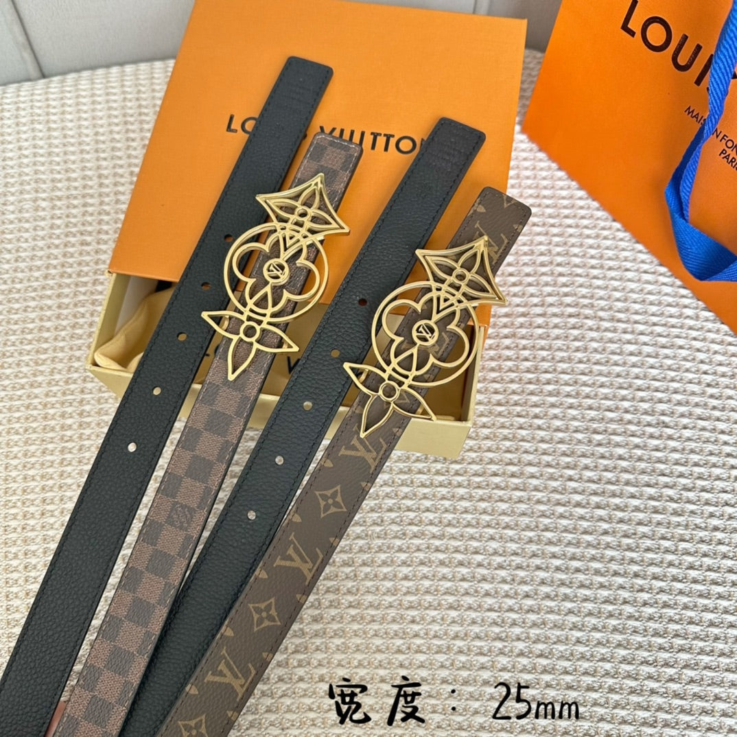 LV MEDIUM 25 MM BELT IN BLACK CALFSKIN GOLD HARDWARE - 30