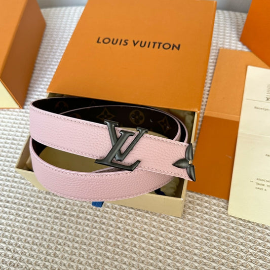PRETTY LV 30MM REVERSIBLE BELT IN LIGHT PINK CALFSKIN BLACK HARDWARE - 30