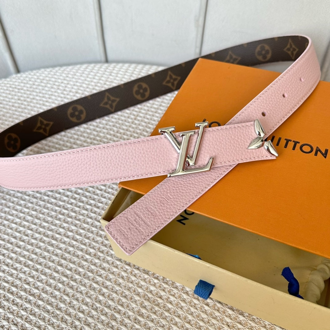 PRETTY LV 30MM REVERSIBLE BELT IN LIGHT PINK CALFSKIN SILVER HARDWARE - 30