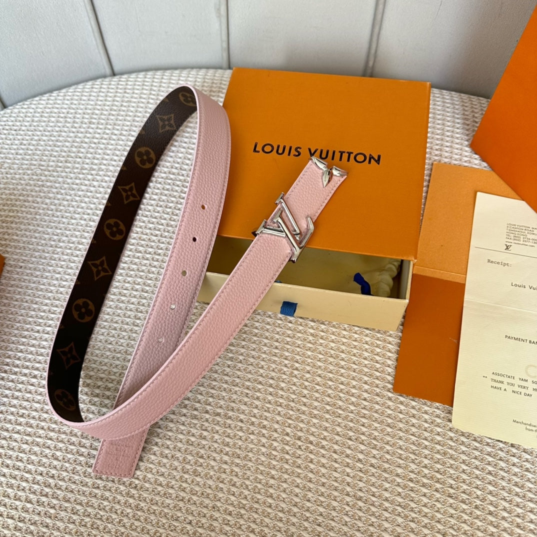 PRETTY LV 30MM REVERSIBLE BELT IN LIGHT PINK CALFSKIN SILVER HARDWARE - 30