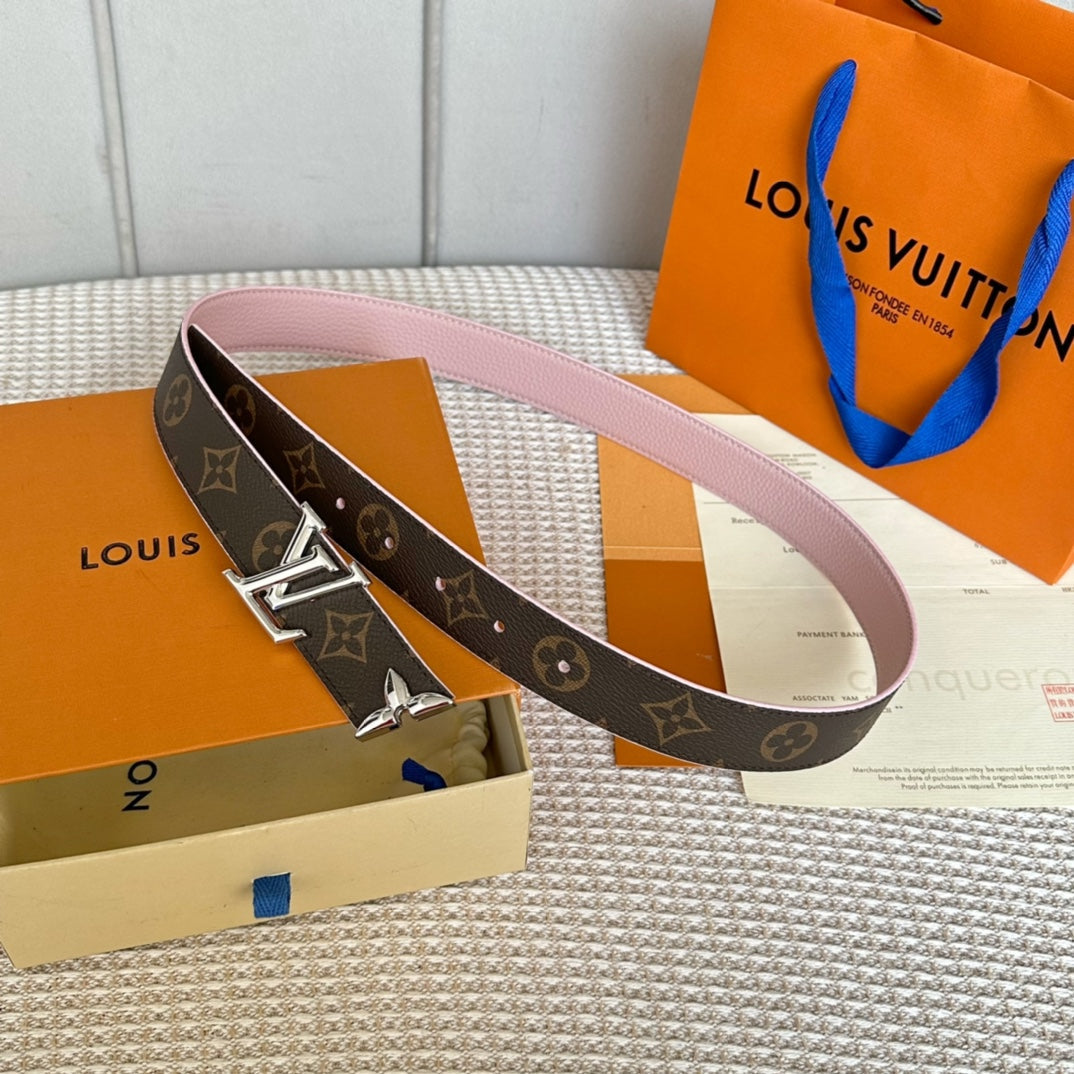 PRETTY LV 30MM REVERSIBLE BELT IN LIGHT PINK CALFSKIN SILVER HARDWARE - 30