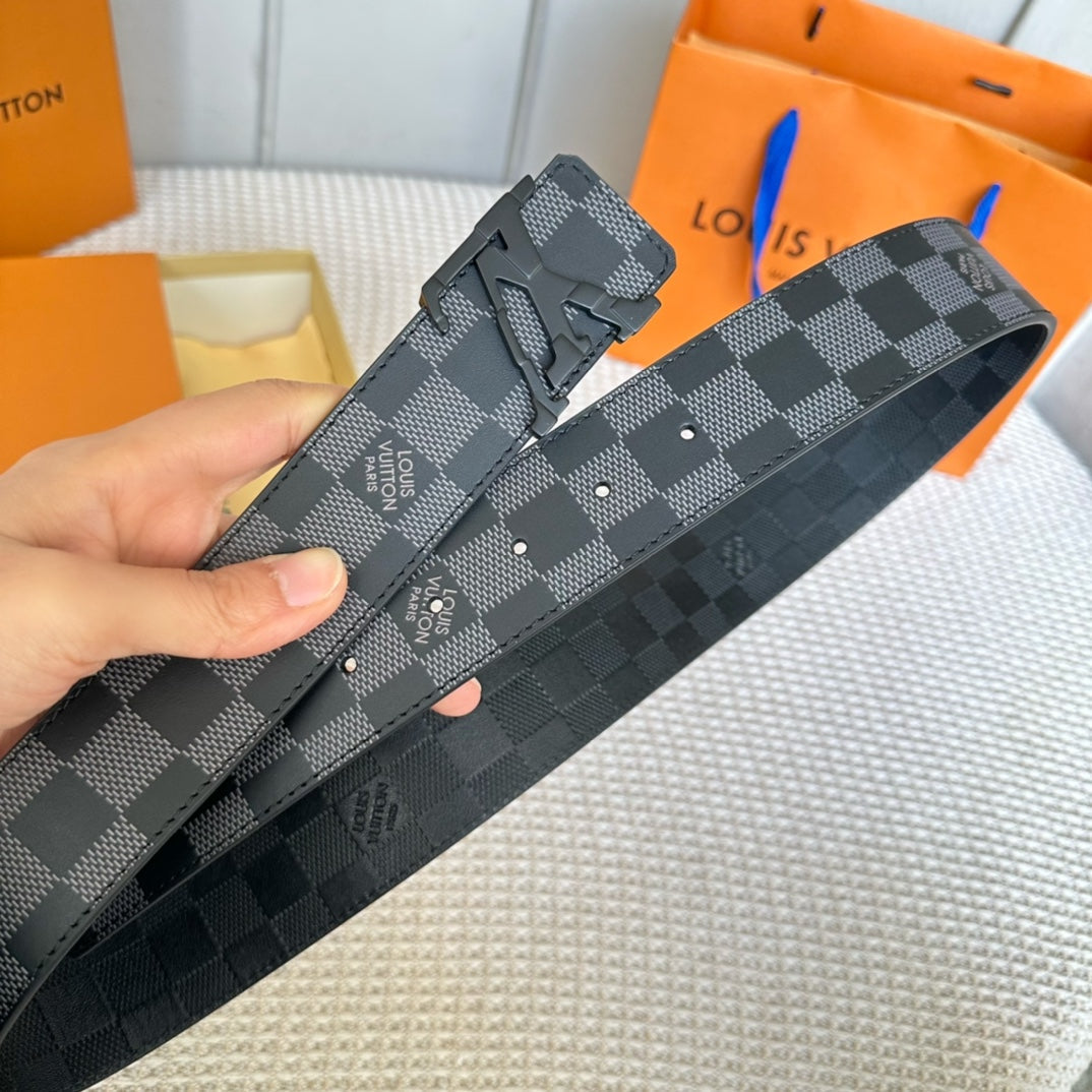 LV 25S BELT 40 MM IN BLACK MIX GREY CALFSKIN 593221 - 26-28