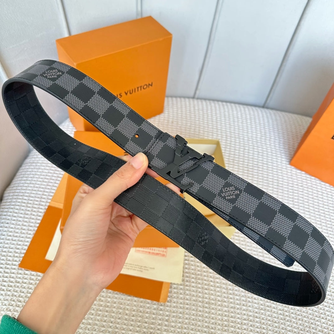 LV 25S BELT 40 MM IN BLACK MIX GREY CALFSKIN 593221 - 26-28