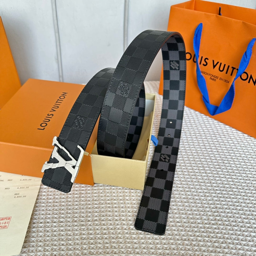 LV 25S BELT 40 MM IN BLACK MIX GREY CALFSKIN 593222 - 26-28