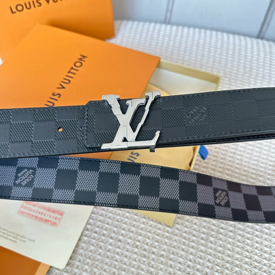 LV 25S BELT 40 MM IN BLACK MIX GREY CALFSKIN 593222 - 26-28