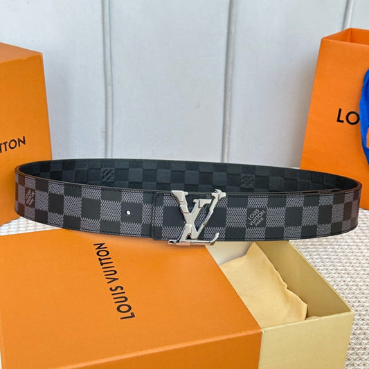 LV 25S BELT 40 MM IN BLACK MIX GREY CALFSKIN 593222 - 26-28