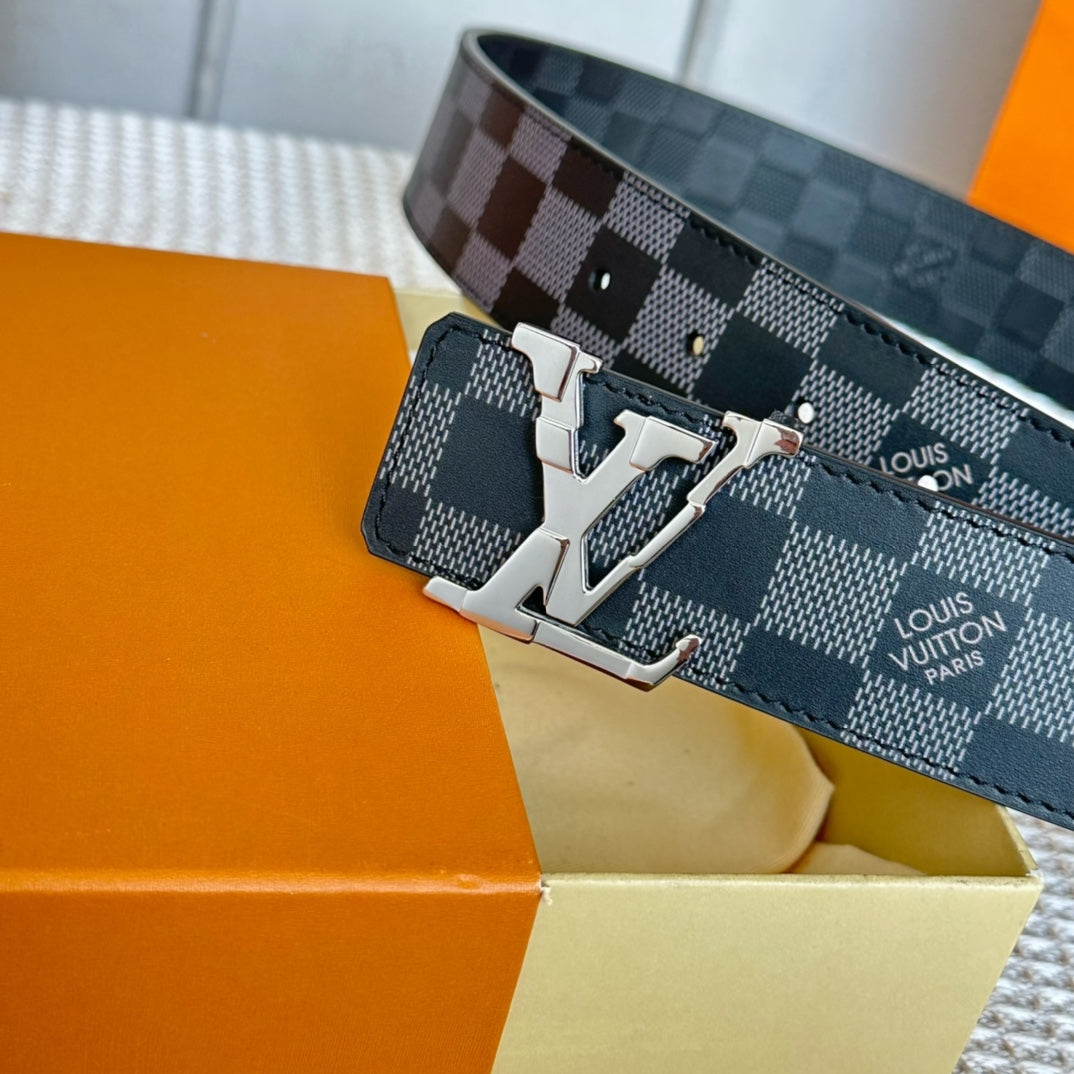LV 25S BELT 40 MM IN BLACK MIX GREY CALFSKIN 593222 - 26-28