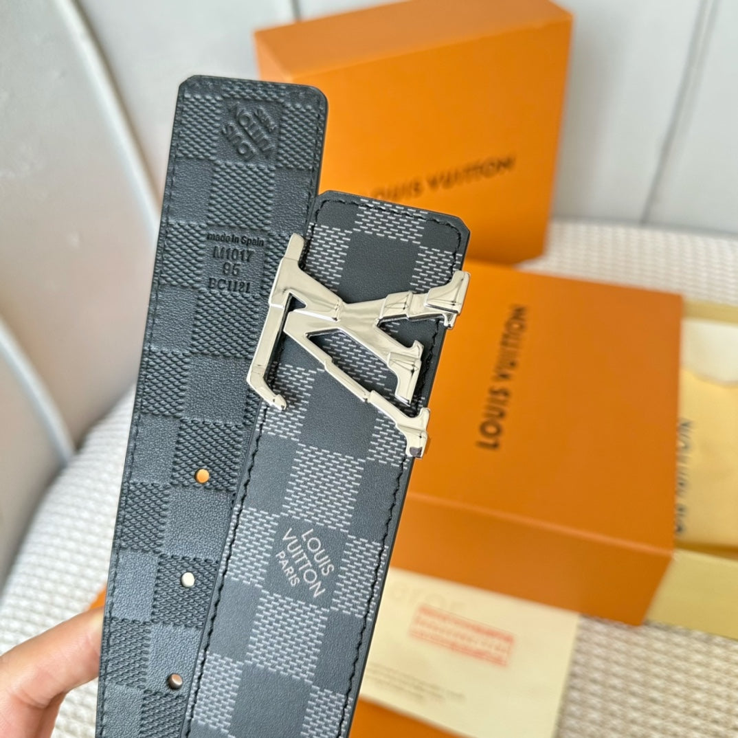 LV 25S BELT 40 MM IN BLACK MIX GREY CALFSKIN 593222 - 26-28
