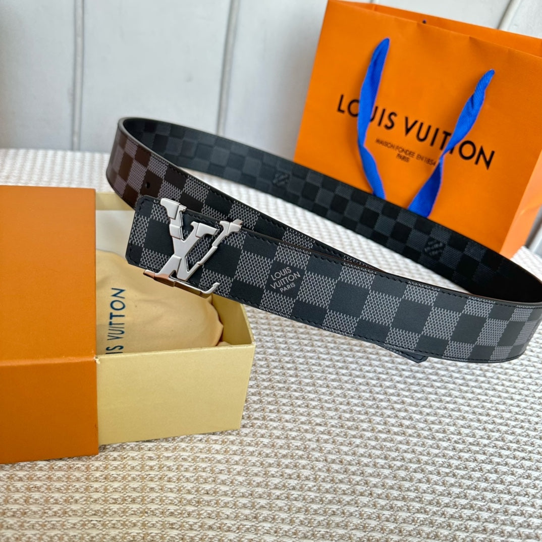LV 25S BELT 40 MM IN BLACK MIX GREY CALFSKIN 593222 - 26-28