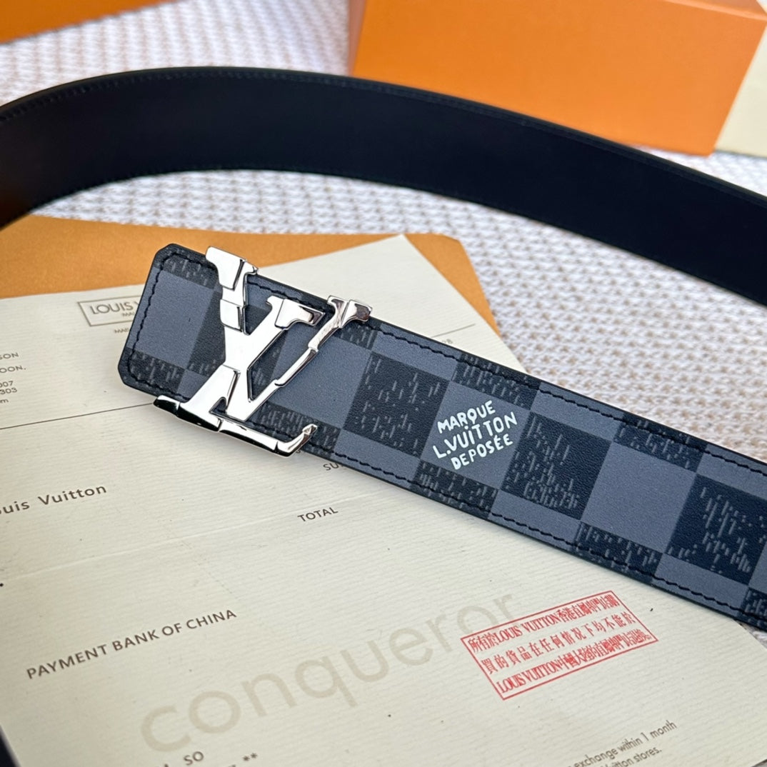 LV 25S BELT 40 MM IN BLACK MIX GREY CALFSKIN 593223 - 26-28