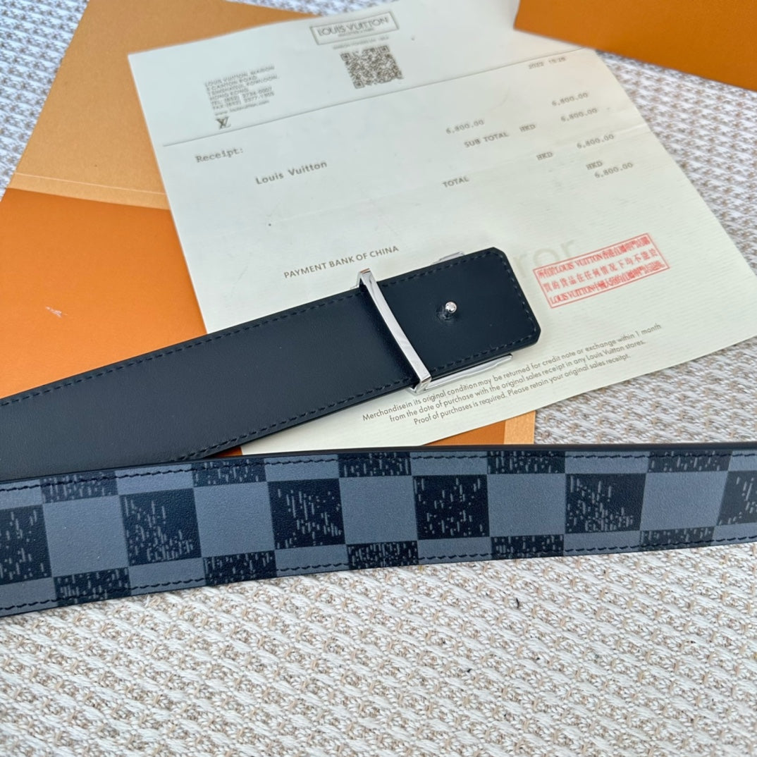 LV 25S BELT 40 MM IN BLACK MIX GREY CALFSKIN 593223 - 26-28