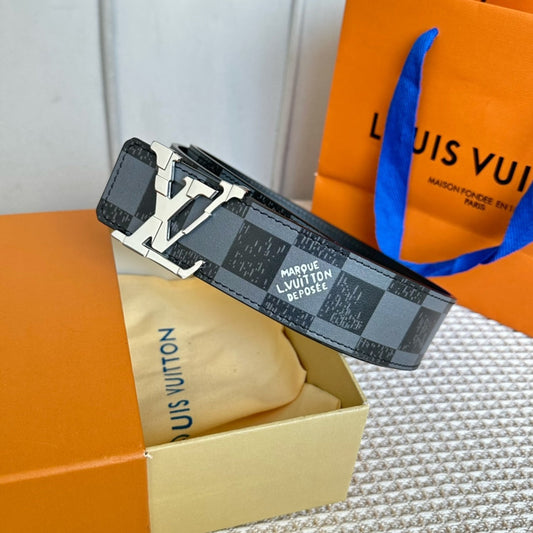LV 25S BELT 40 MM IN BLACK MIX GREY CALFSKIN 593223 - 26-28