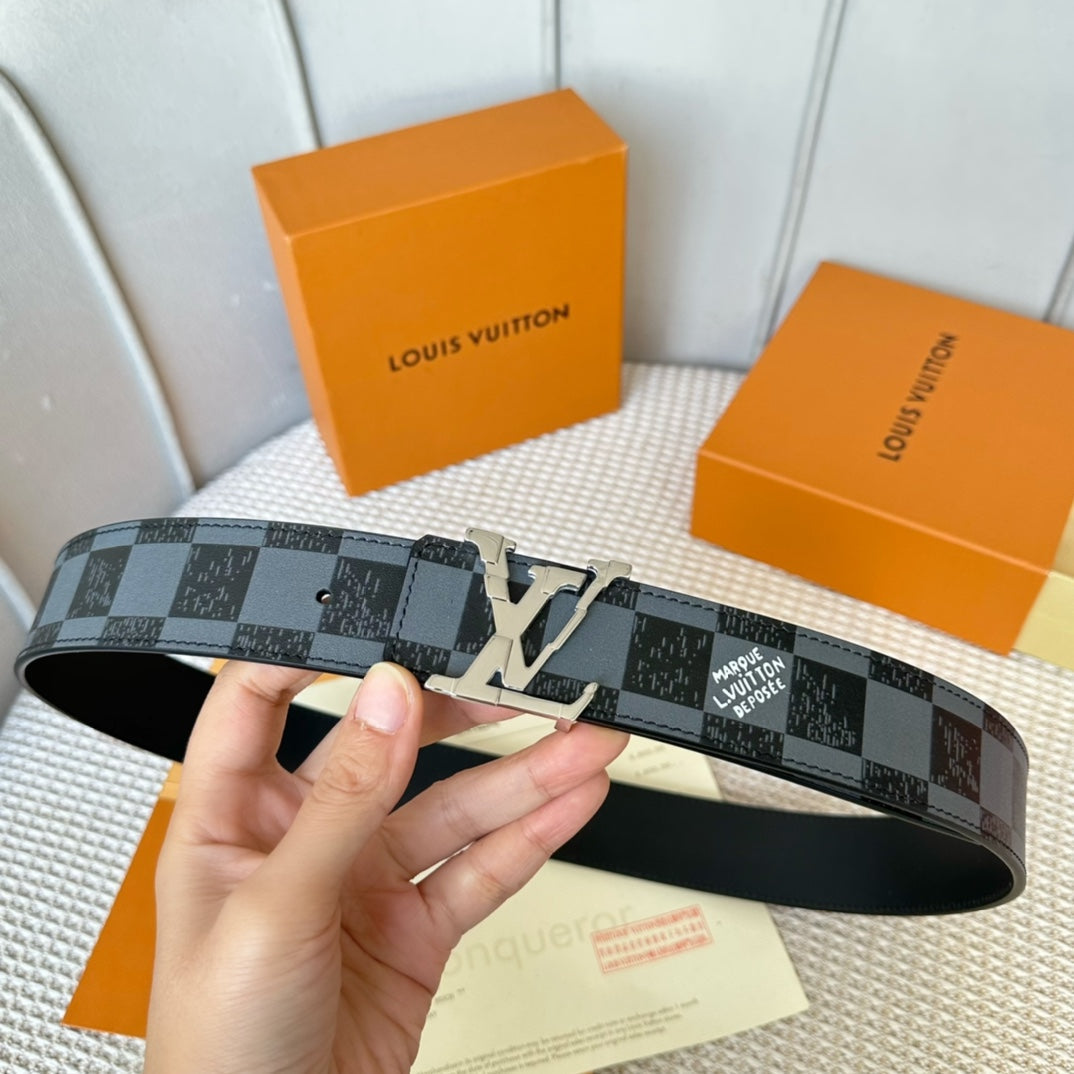 LV 25S BELT 40 MM IN BLACK MIX GREY CALFSKIN 593223 - 26-28