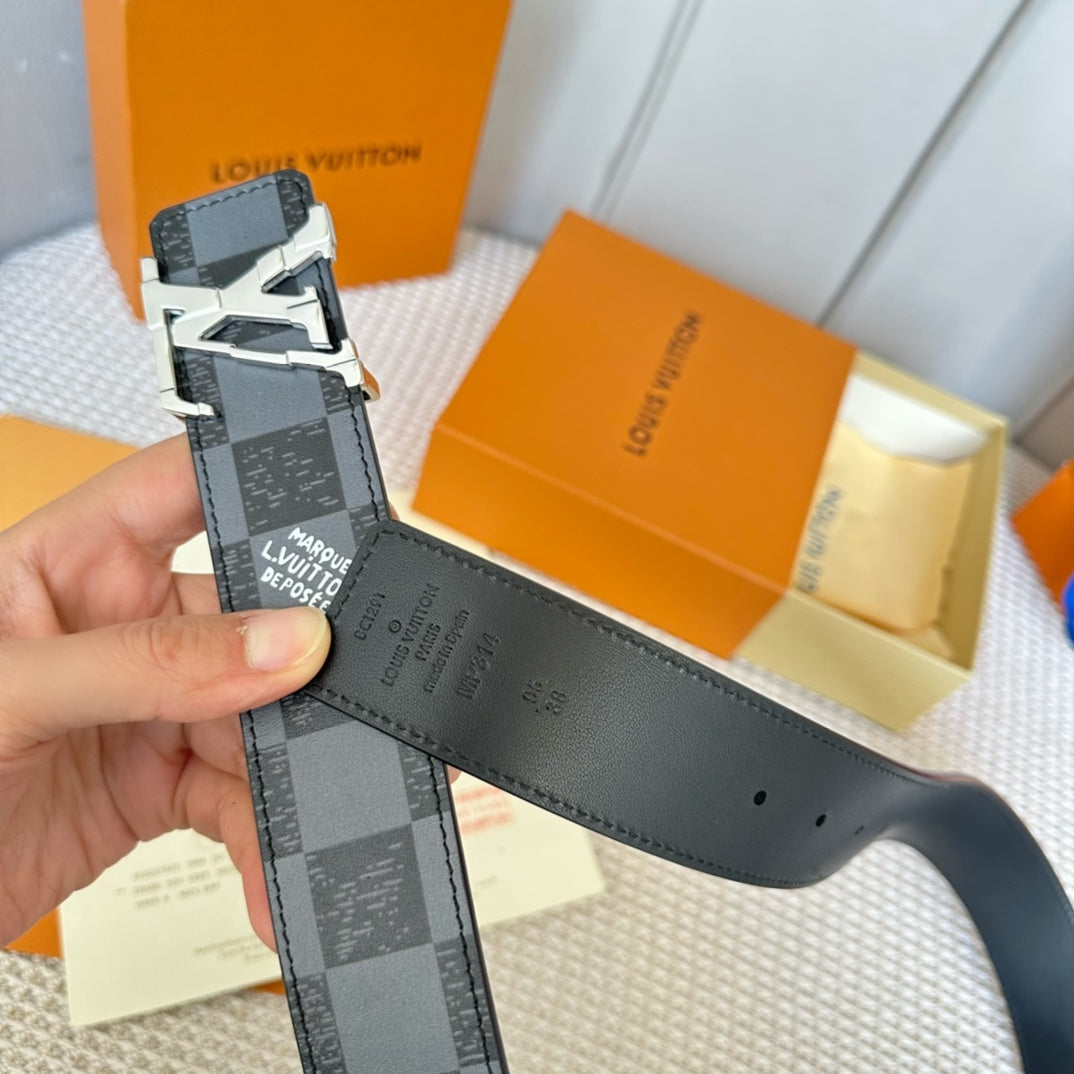 LV 25S BELT 40 MM IN BLACK MIX GREY CALFSKIN 593223 - 26-28