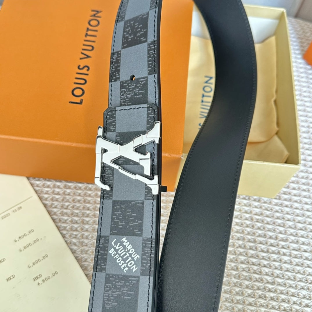 LV 25S BELT 40 MM IN BLACK MIX GREY CALFSKIN 593223 - 26-28