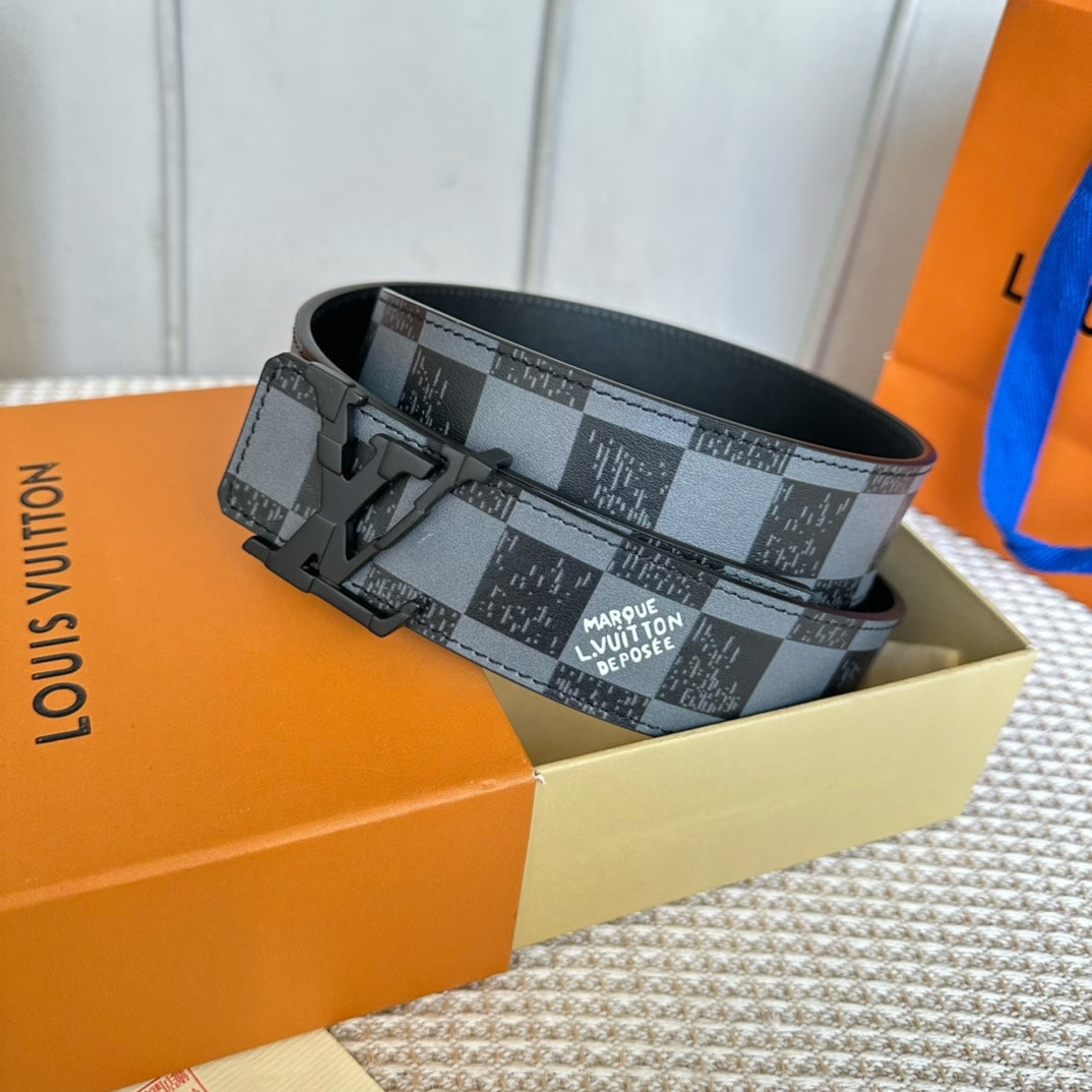 LV 25S BELT 40 MM IN BLACK MIX GREY CALFSKIN 593224 - 26-28