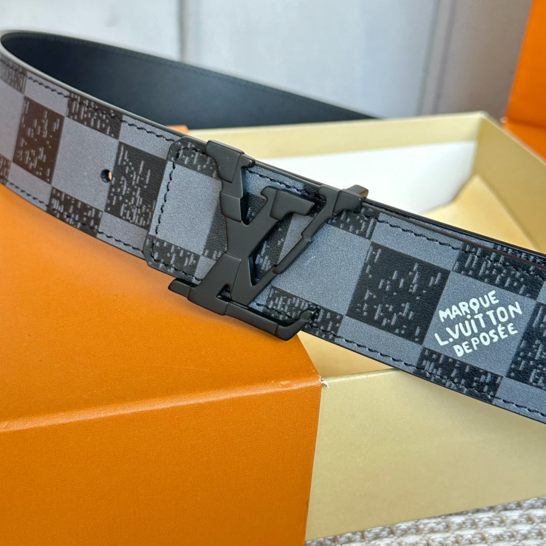 LV 25S BELT 40 MM IN BLACK MIX GREY CALFSKIN 593224 - 26-28