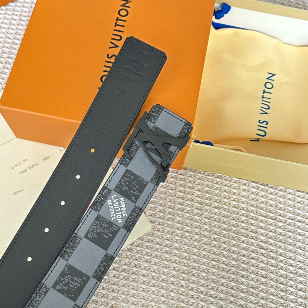 LV 25S BELT 40 MM IN BLACK MIX GREY CALFSKIN 593224 - 26-28