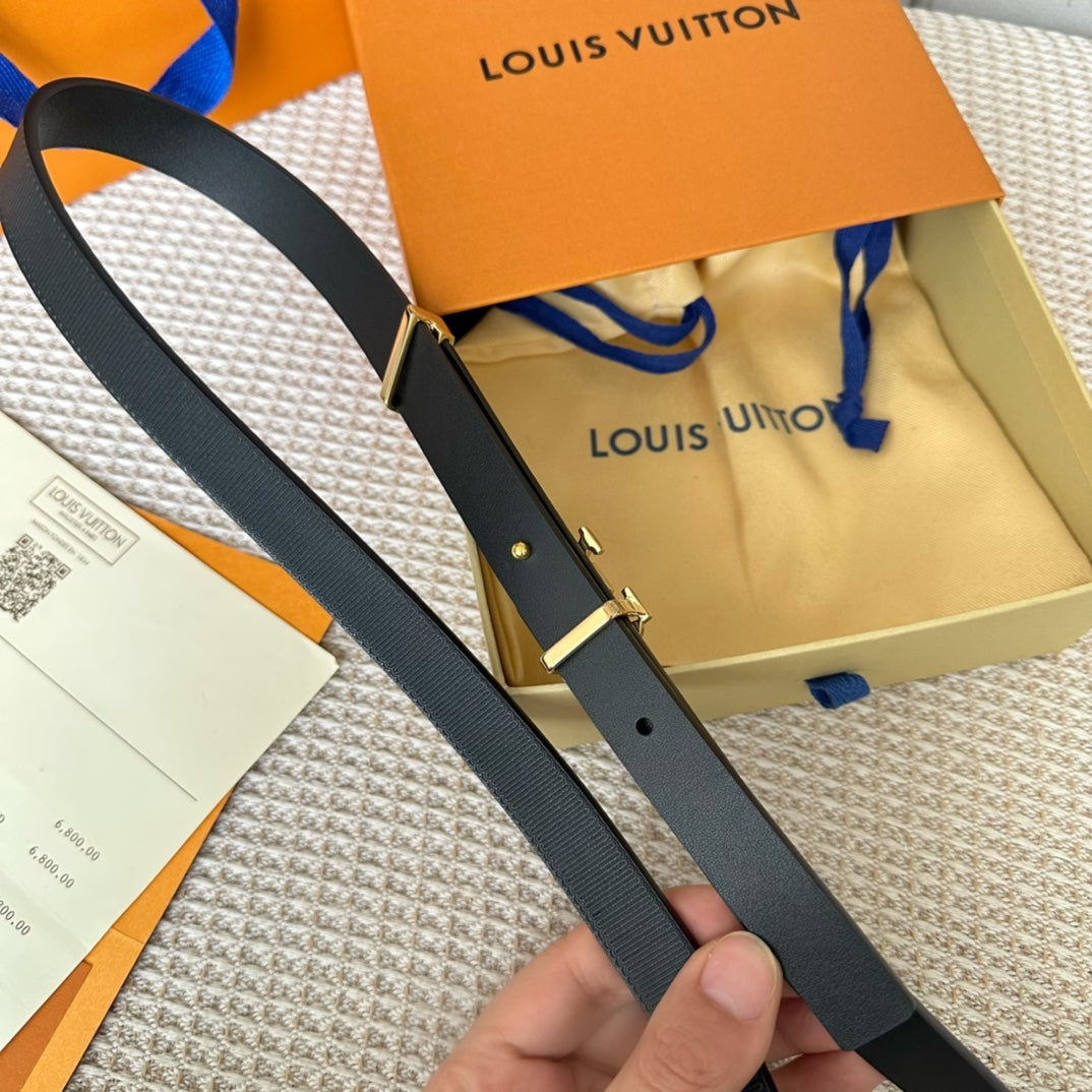 LV GRAM 20 MM REVERSIBLE BELT BLACK CALFSKIN GOLD HARDWARE - 30