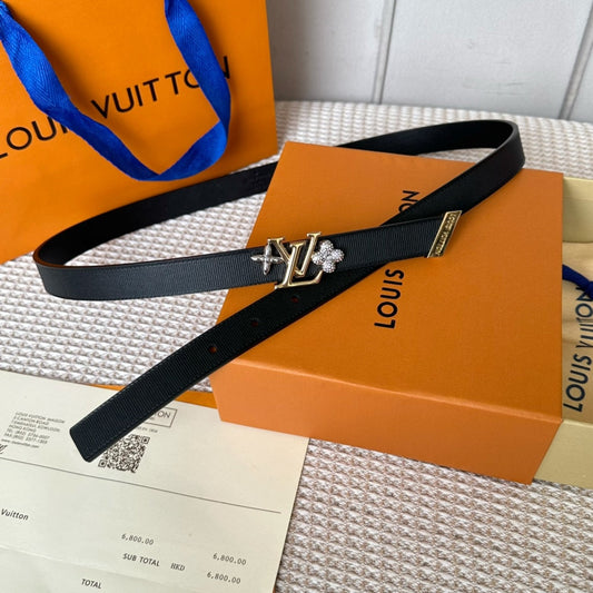 LV GRAM 20 MM REVERSIBLE BELT BLACK CALFSKIN GOLD HARDWARE - 30