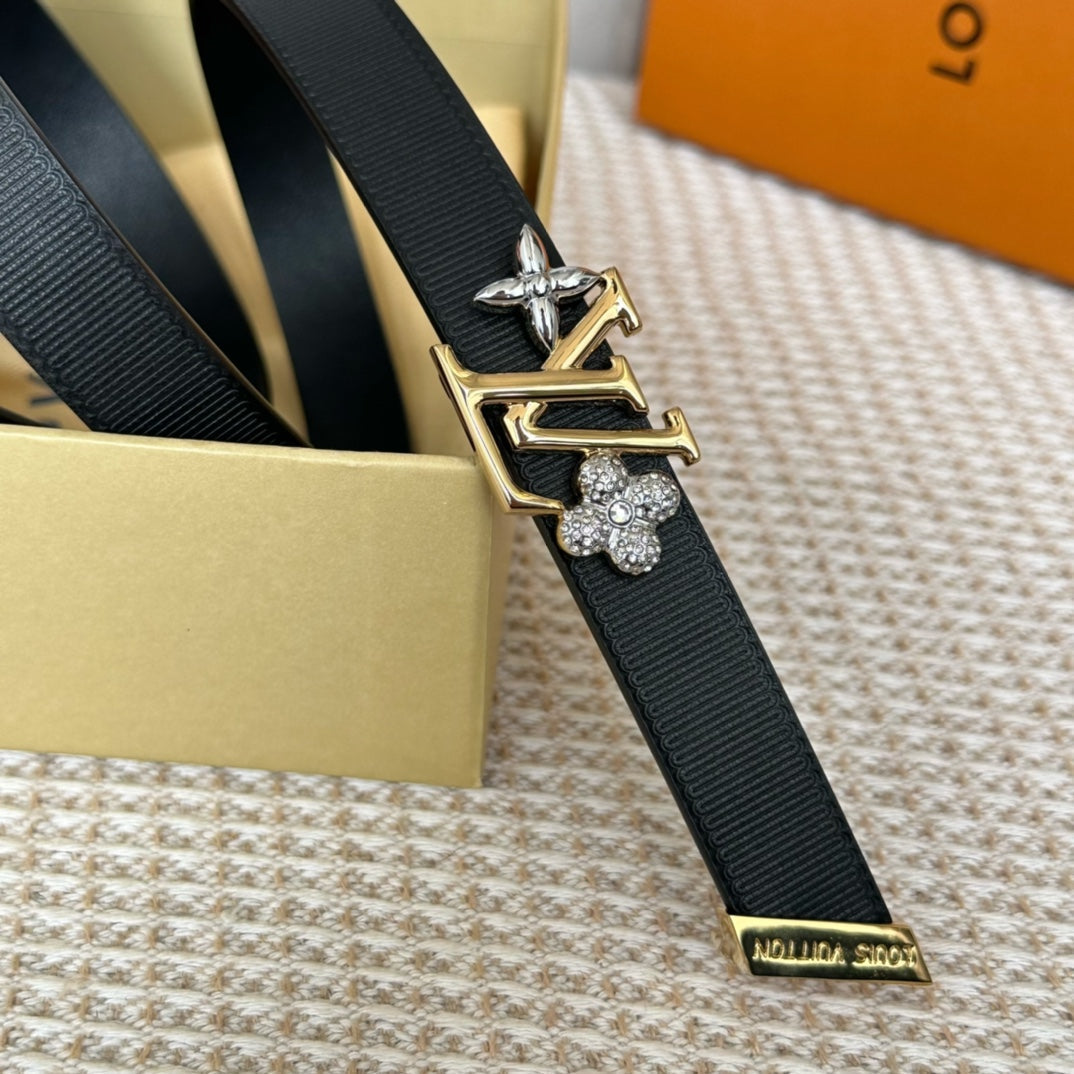 LV GRAM 20 MM REVERSIBLE BELT BLACK CALFSKIN GOLD HARDWARE - 30