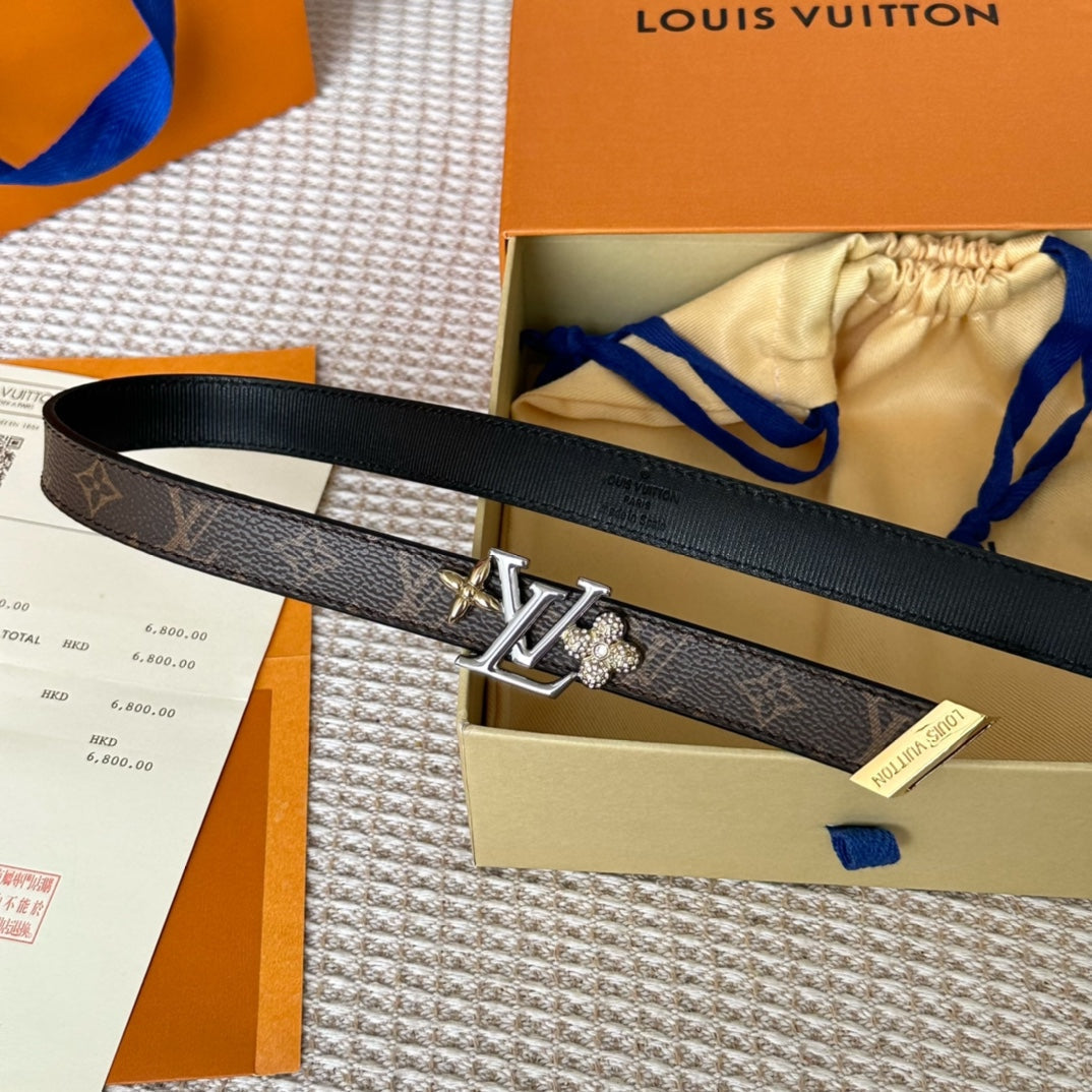 LV GRAM 20 MM REVERSIBLE BELT BROWN MONOGRAM CALFSKIN SILVER HARDWARE - 30