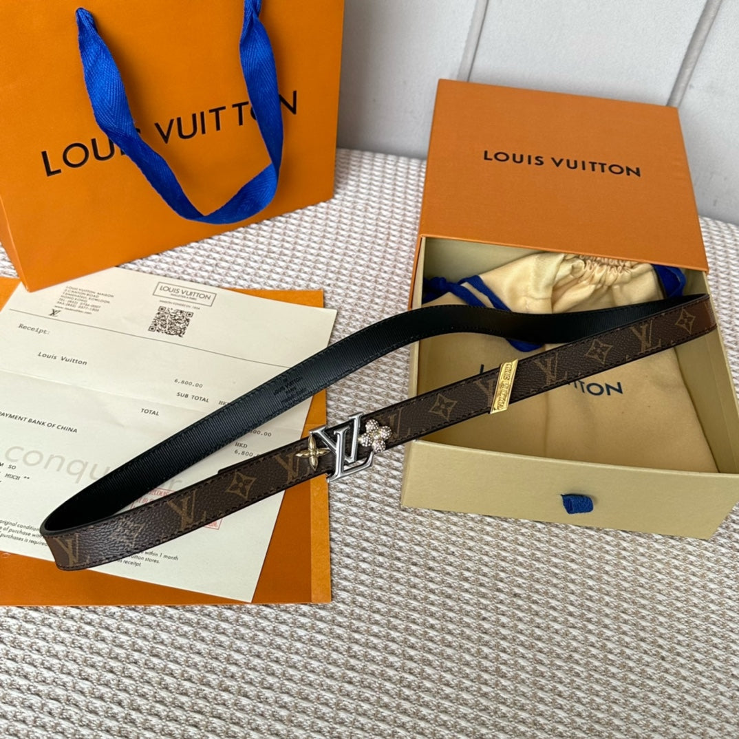 LV GRAM 20 MM REVERSIBLE BELT BROWN MONOGRAM CALFSKIN SILVER HARDWARE - 30