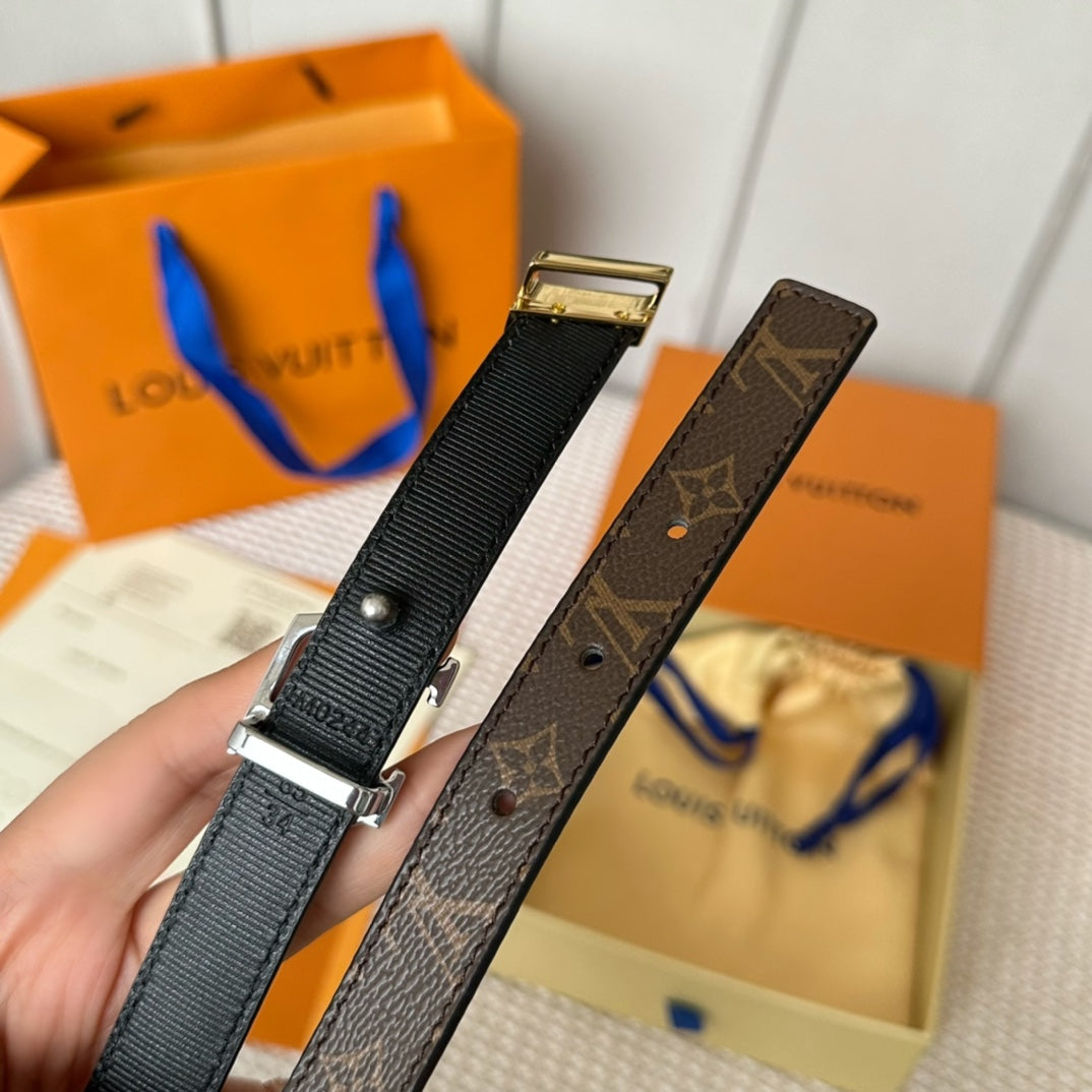 LV GRAM 20 MM REVERSIBLE BELT BROWN MONOGRAM CALFSKIN SILVER HARDWARE - 30