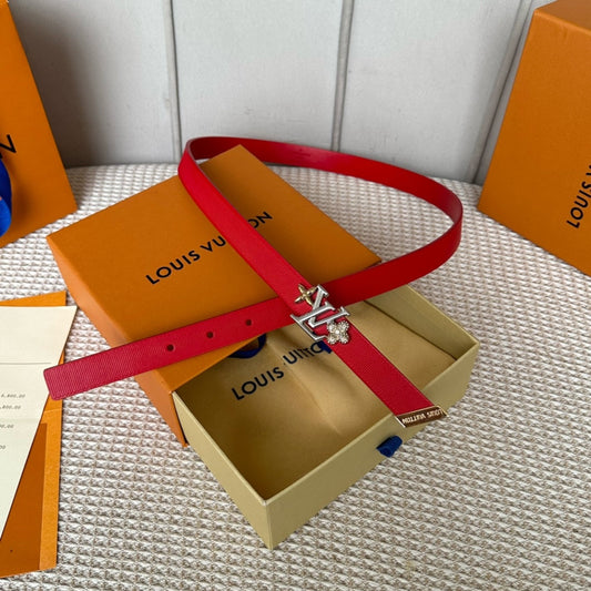 LV GRAM 20 MM REVERSIBLE BELT CHERRY RED CALFSKIN SILVER HARDWARE - 30